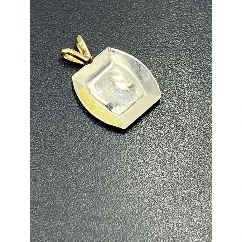Vintage 14K Two-Tone Gold Ornate Floral Engraved Rectangular Pendant Charm 1.08g